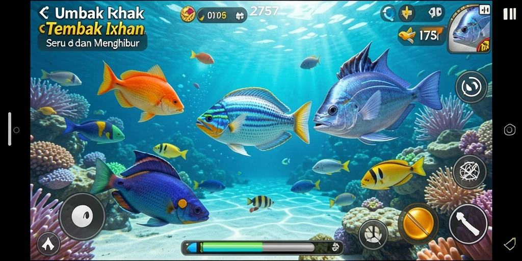 Gameplay seru Tembak Ikan di aplikasi 2757 dengan berbagai ikan menarik.