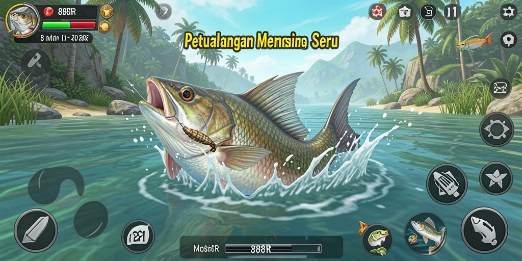 Tampilan screenshot gameplay <strong>888R</strong> yang menunjukkan petualangan memancing seru.