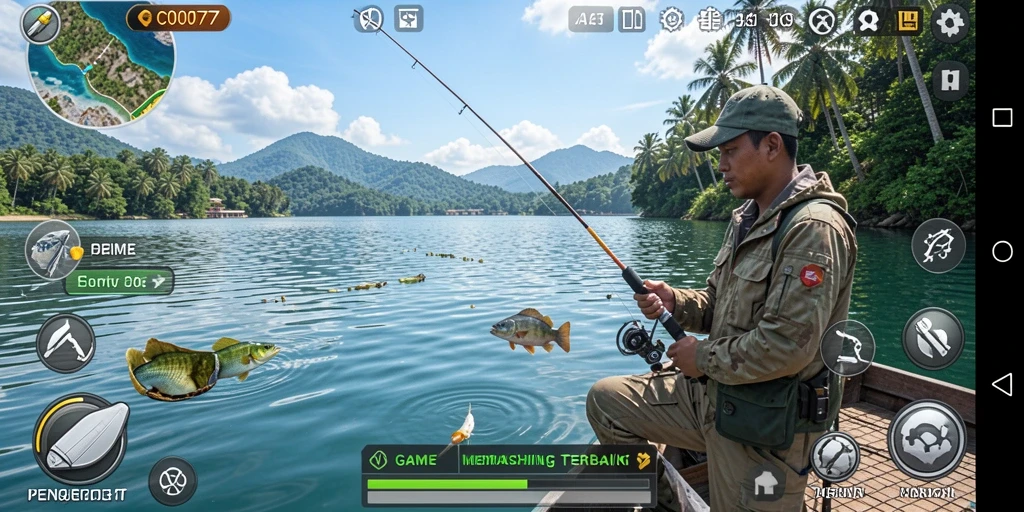 Tampilan gameplay C0077 yang menakjubkan saat menangkap ikan.