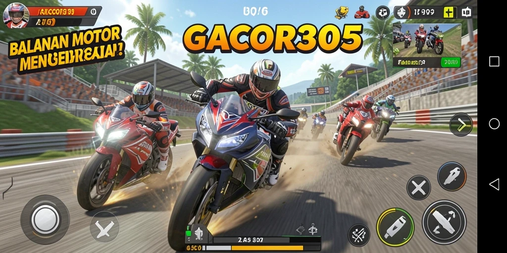 Tangkapan layar utama GACOR305 menampilkan pengalaman balapan motor yang mendebarkan.