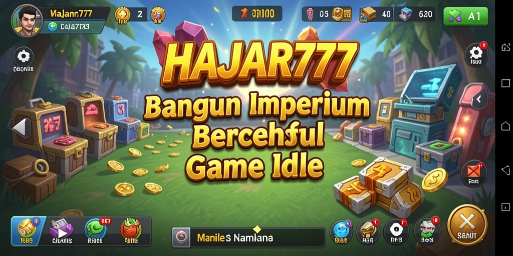 Gameplay HAJAR777 menampilkan pembangunan imperium yang seru.