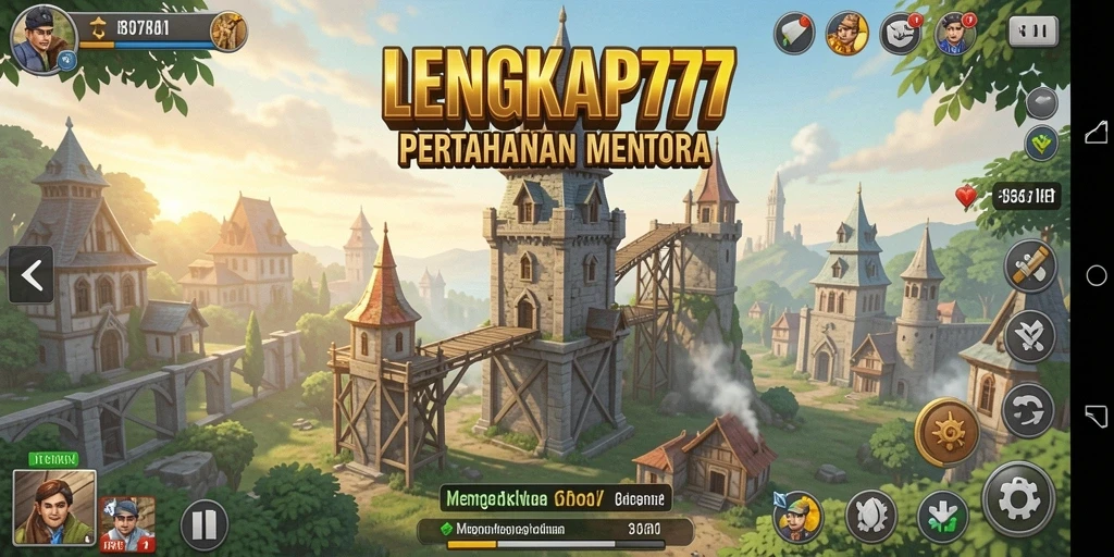 Tampilan gameplay seru dengan menara pertahanan yang megah.