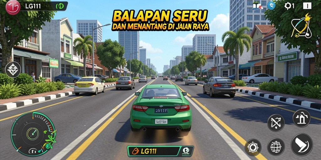 Tangkapan layar gameplay LG111 yang menunjukkan akselerasi dalam balapan.