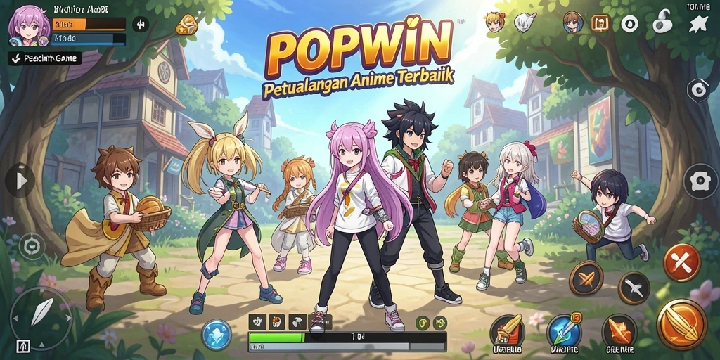 Tangkapan layar gameplay menarik dari POPWIN dengan karakter anime yang beraksi.