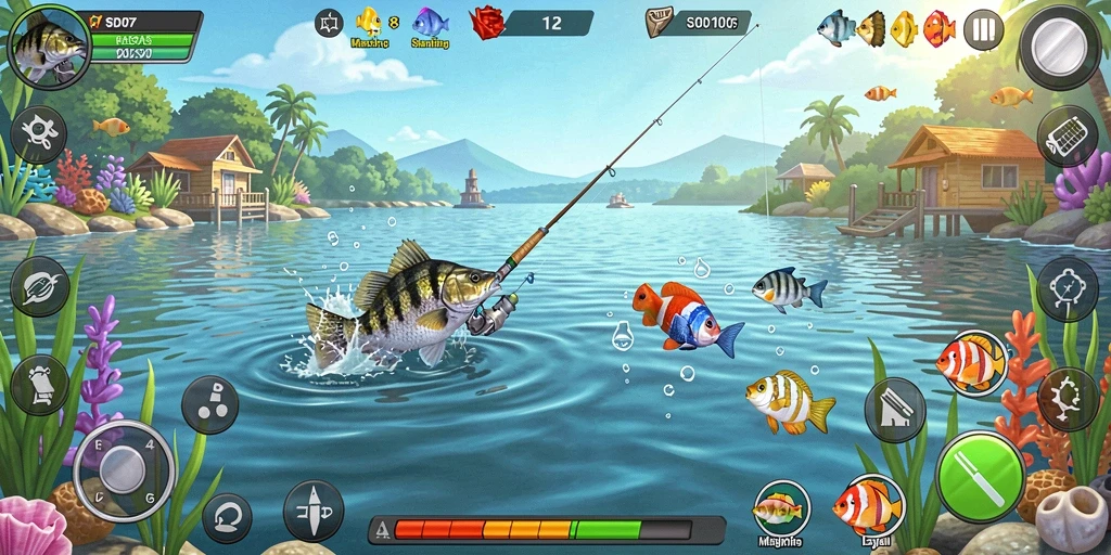 Tampilan gameplay SD107 menampilkan pemancingan yang seru dan menantang.