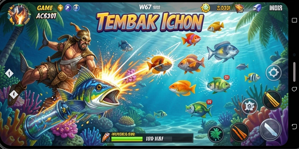 Screenshot gameplay W67 yang menampilkan aksi Tembak Ikan yang seru.